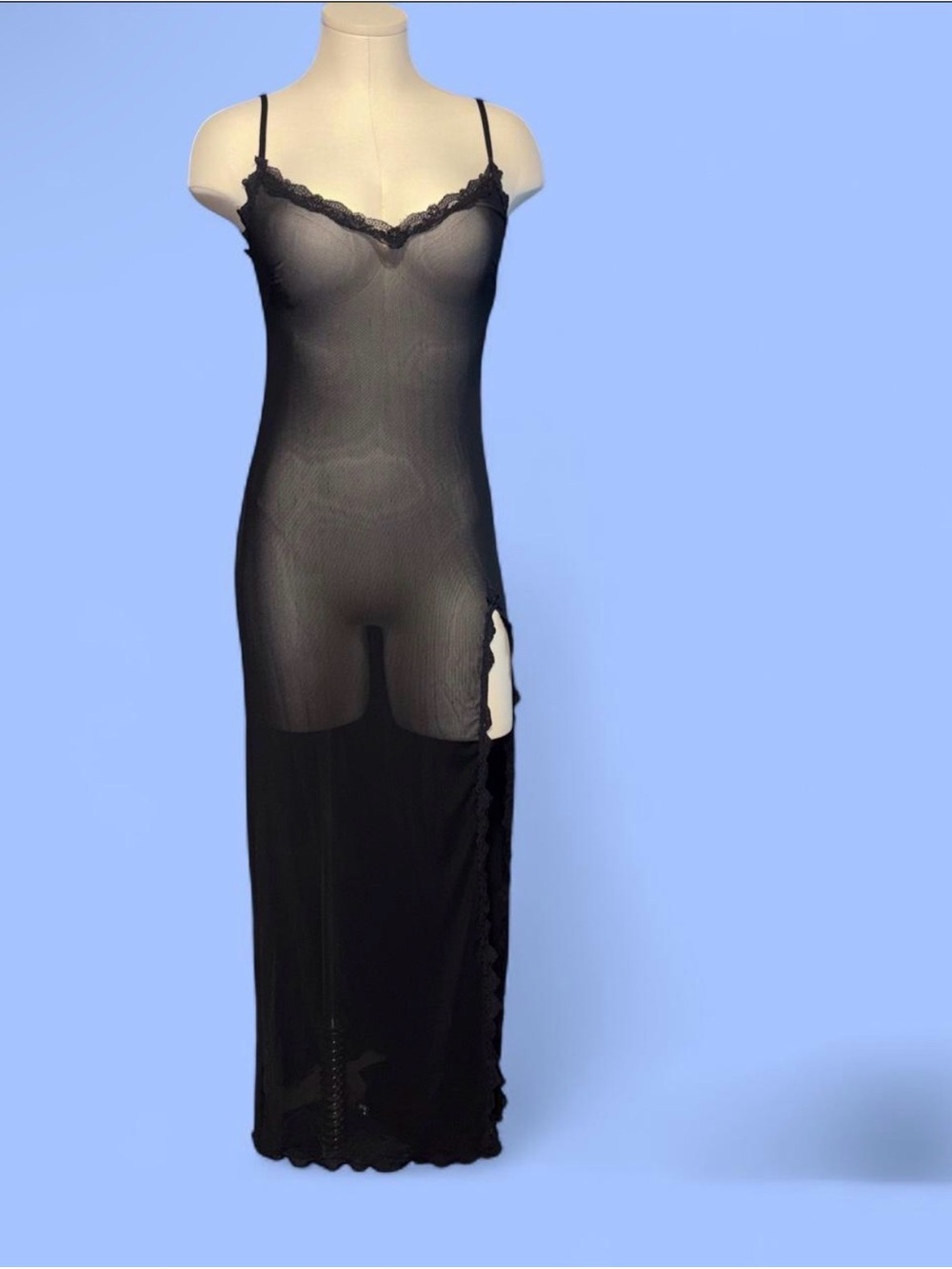 Urban Outfitters Black Sheer Lace-Trim Maxi Slip
